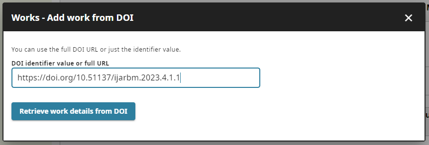 Inserting a DOI URL at ORCiD to add a research paper to ORCiD profile